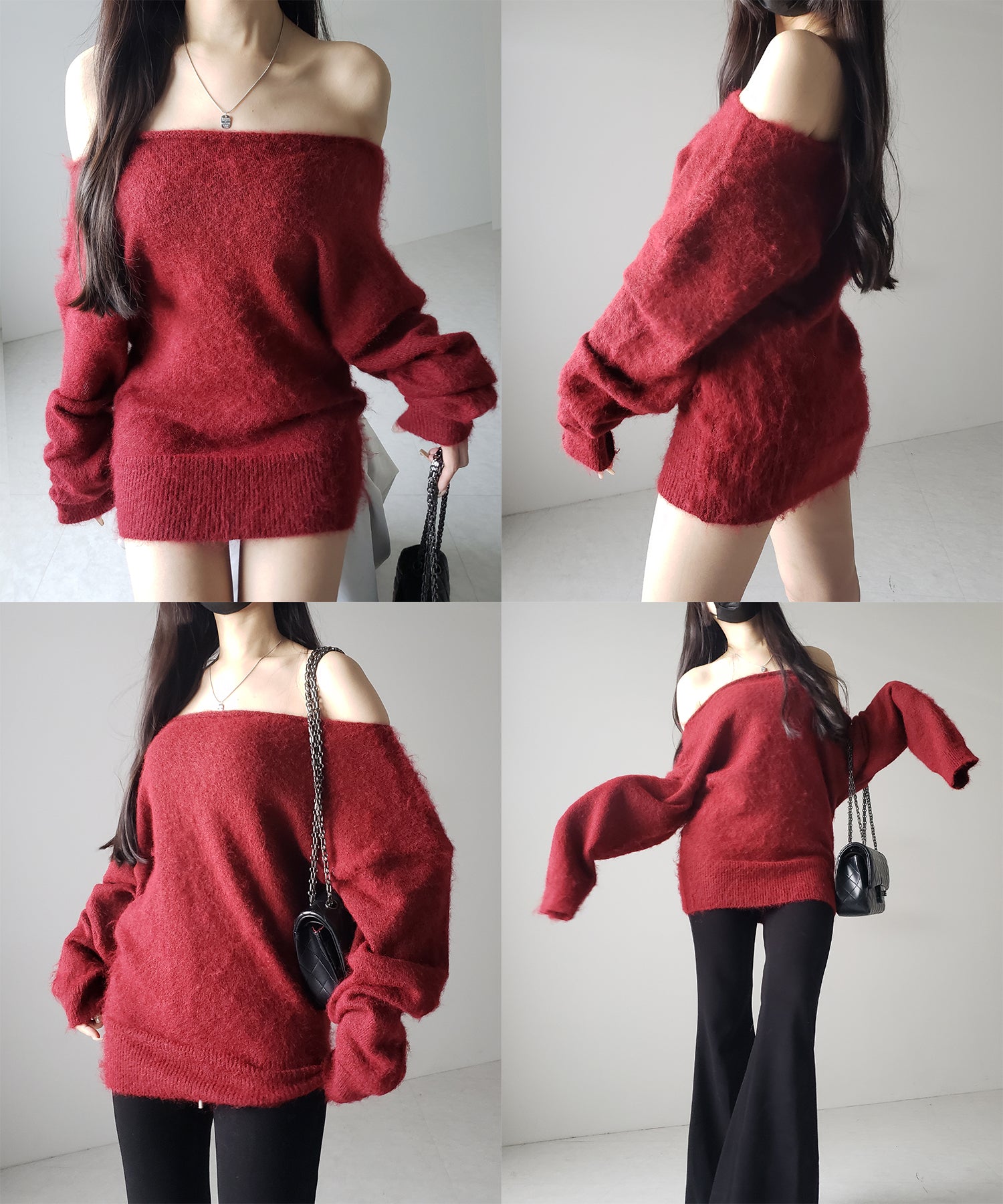 オフショルダーレディニットミニワンピース ／ off shoulder lady knit mini onepiece