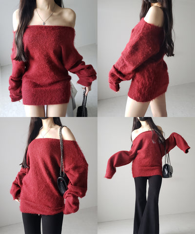 オフショルダーレディニットミニワンピース ／ off shoulder lady knit mini onepiece