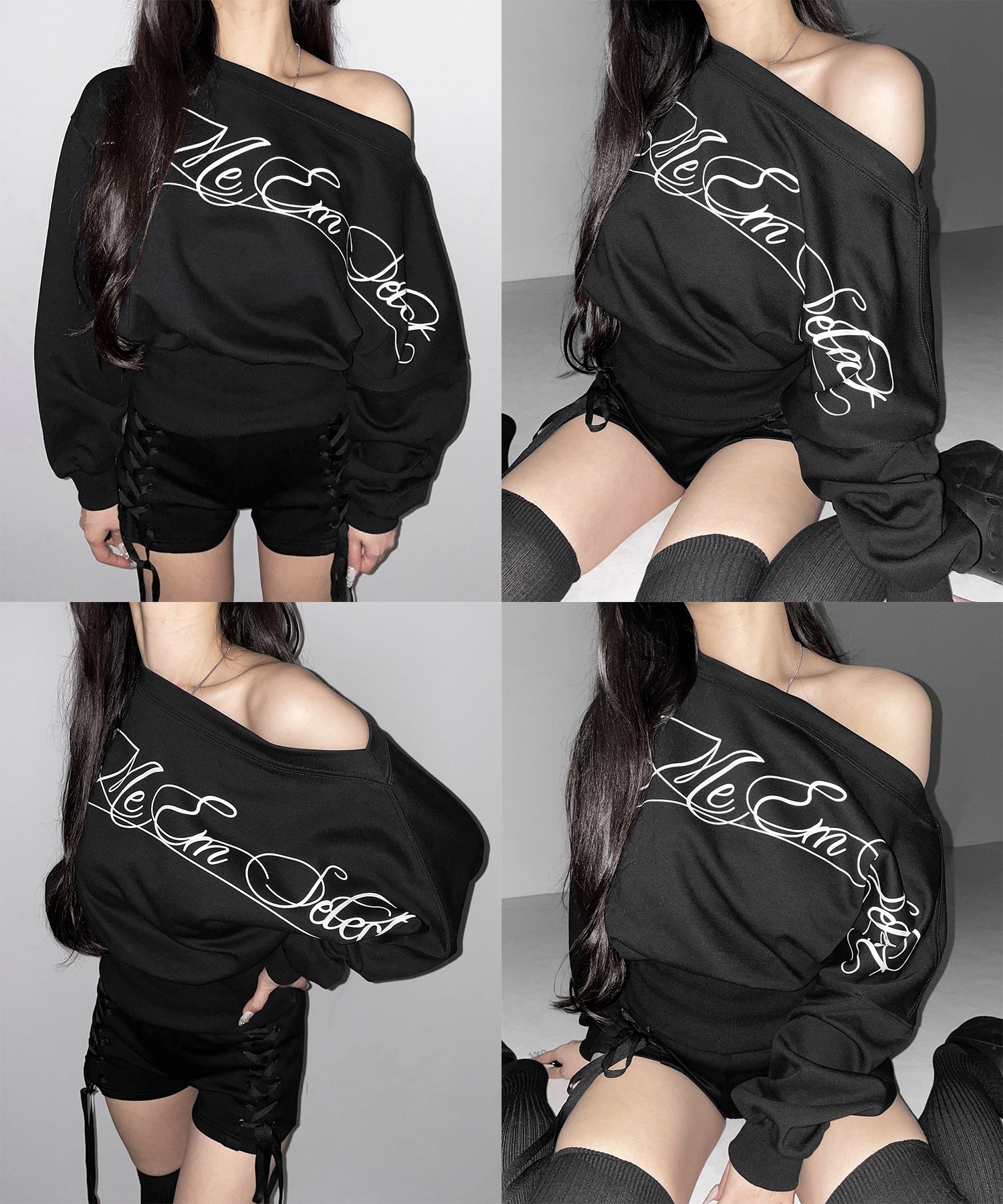 レタリングロゴワンショルショートスウェットライクトップス ／ lettering logo one-shoulder short sweatlike tops