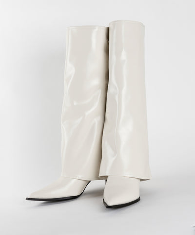【 ２color 】ポインテッドトゥフェイクレザーカバーロングブーツ ／ pointed toe fake leather covered long boots