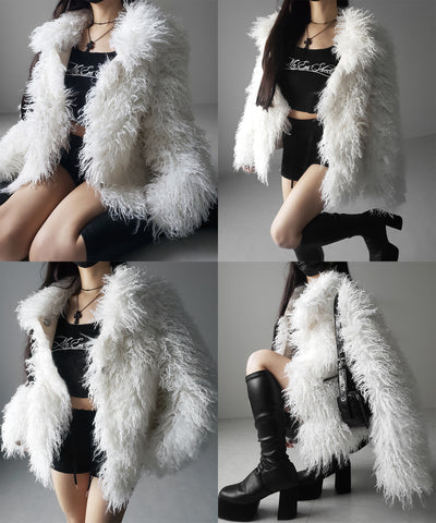 シャギーフェイクファーレディミドルコート ／ shaggy fake fur lady middle coat