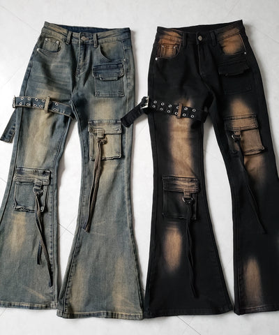 【 ２color ／ ４size 】ベルテッドアウトポケットヴィンテージフレアデニム ／ belted out pocket vintage flare denim