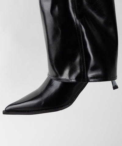 【 ２color 】ポインテッドトゥフェイクレザーカバーロングブーツ ／ pointed toe fake leather covered long boots