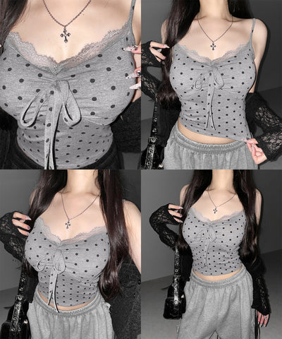 ドットレースフロントリボンキャミソール ／ Dot lace front ribbon camisole