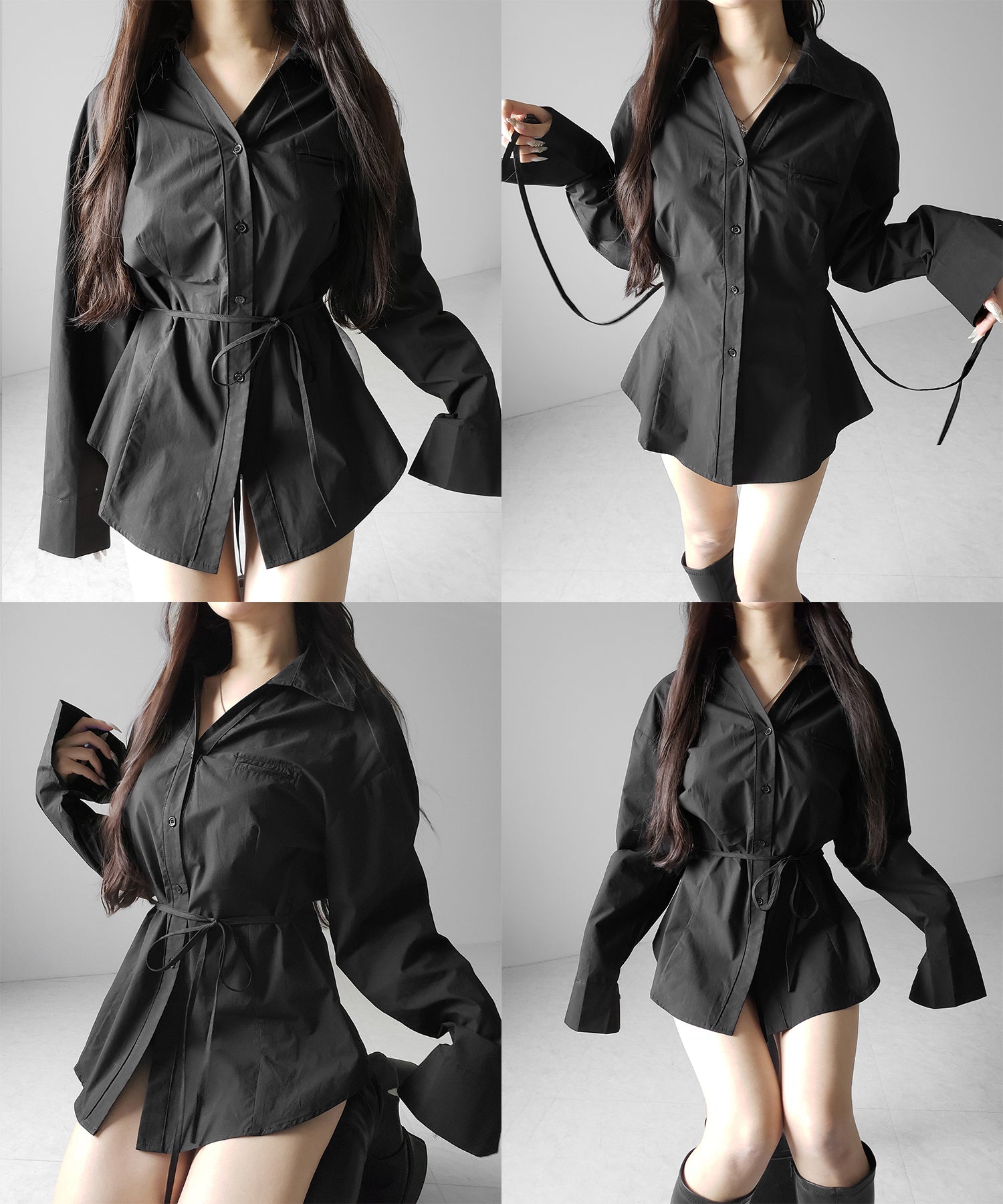 ストラップリボンレディフレアシャツ ／ strap ribbon lady flare shirts