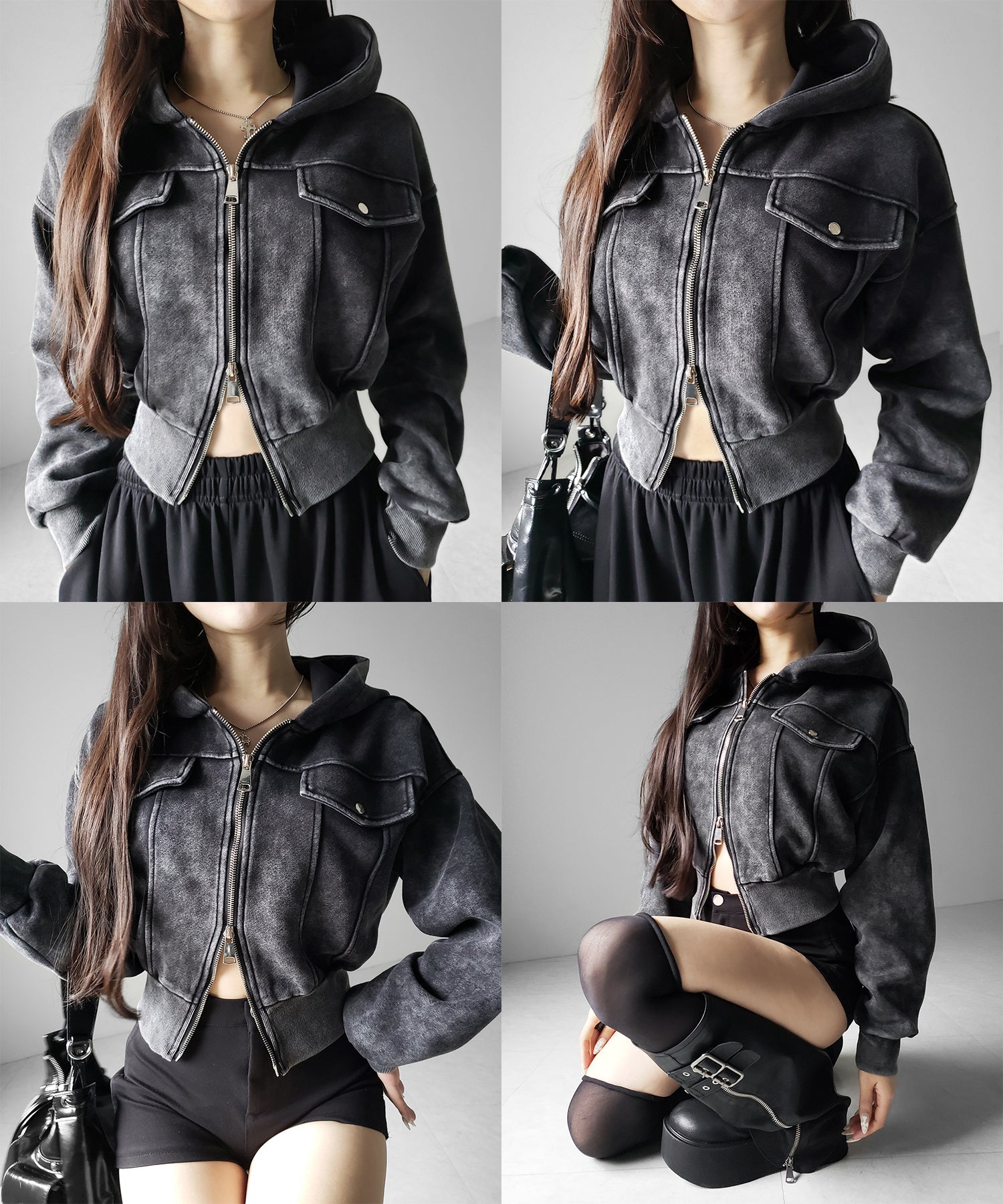 ピグメントダブルジップショートパーカー ／ pigment double zip short