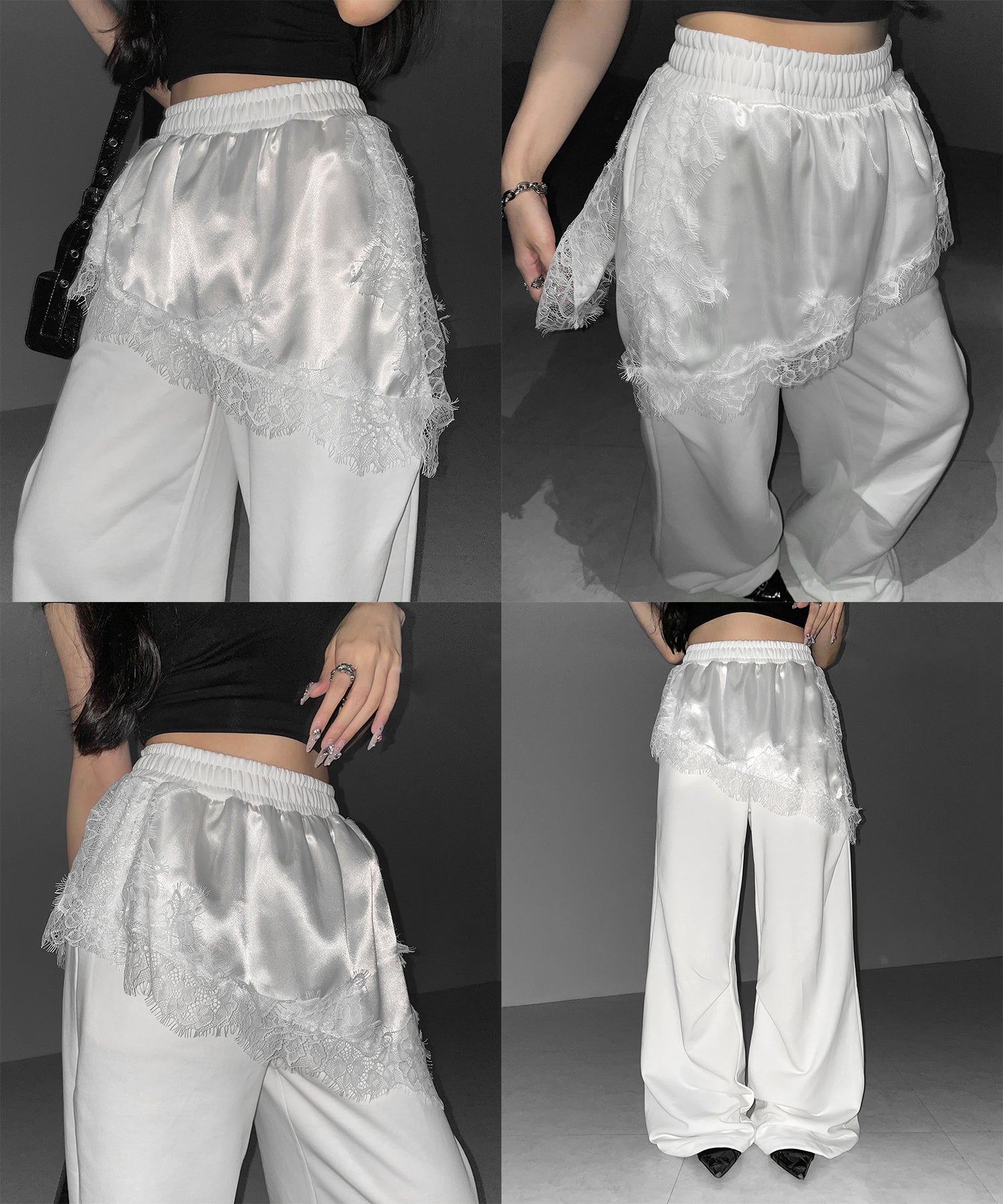 レースドッキングレイヤードスウェットワイドパンツ ／ lace docking layered sweat wide pants
