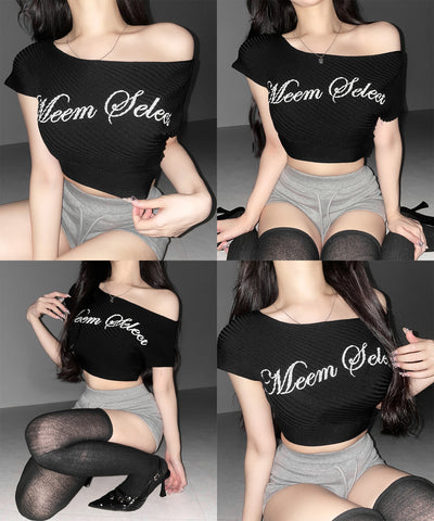 レタリングロゴワンショルリブニット ／ lettering logo oneshoulder lib knit