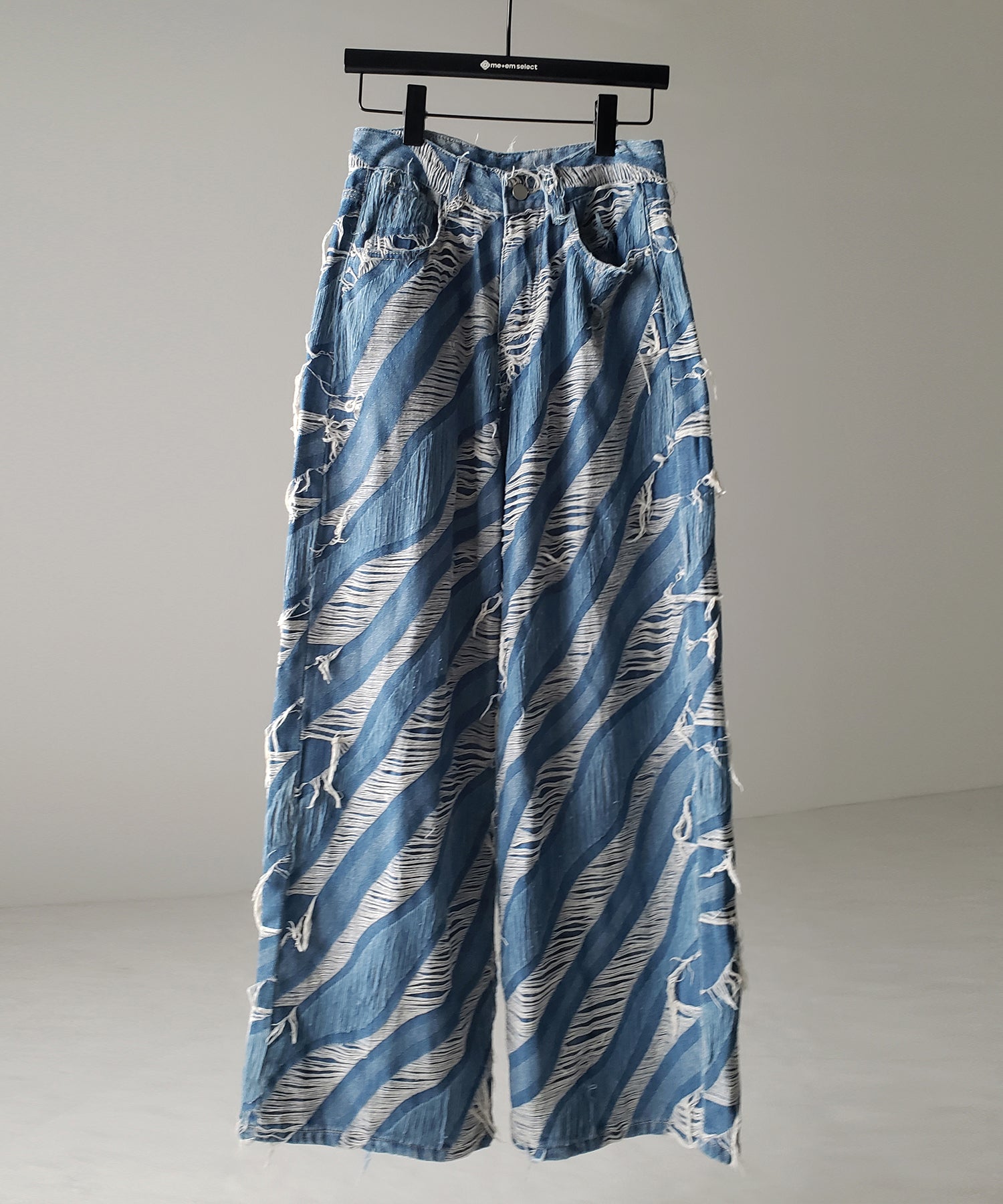 【 ２color ／ ４size 】バイカラーカットフリンジダメージワイドデニム ／ bicolor cut fringe damaged wide denim