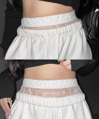 ウエストレースレイヤードスウェットパンツ ／ waist lace layered sweat pants