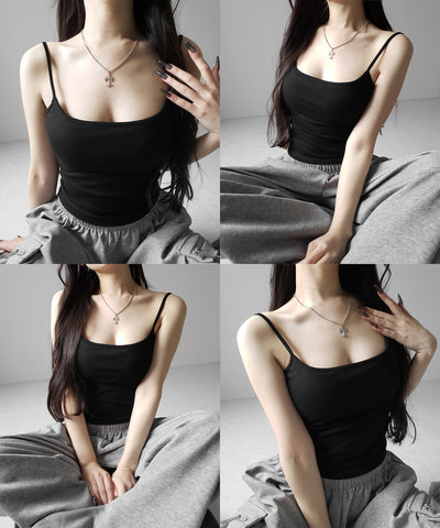 【 カップ付き 】スクエアネックストラップスリムキャミソール ／ square neck strap slim camisole