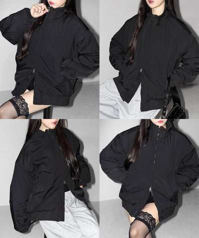 ダブルジップスタンドカラー中綿オーバーブルゾン ／ Double-zip stand-collar padded overblouson