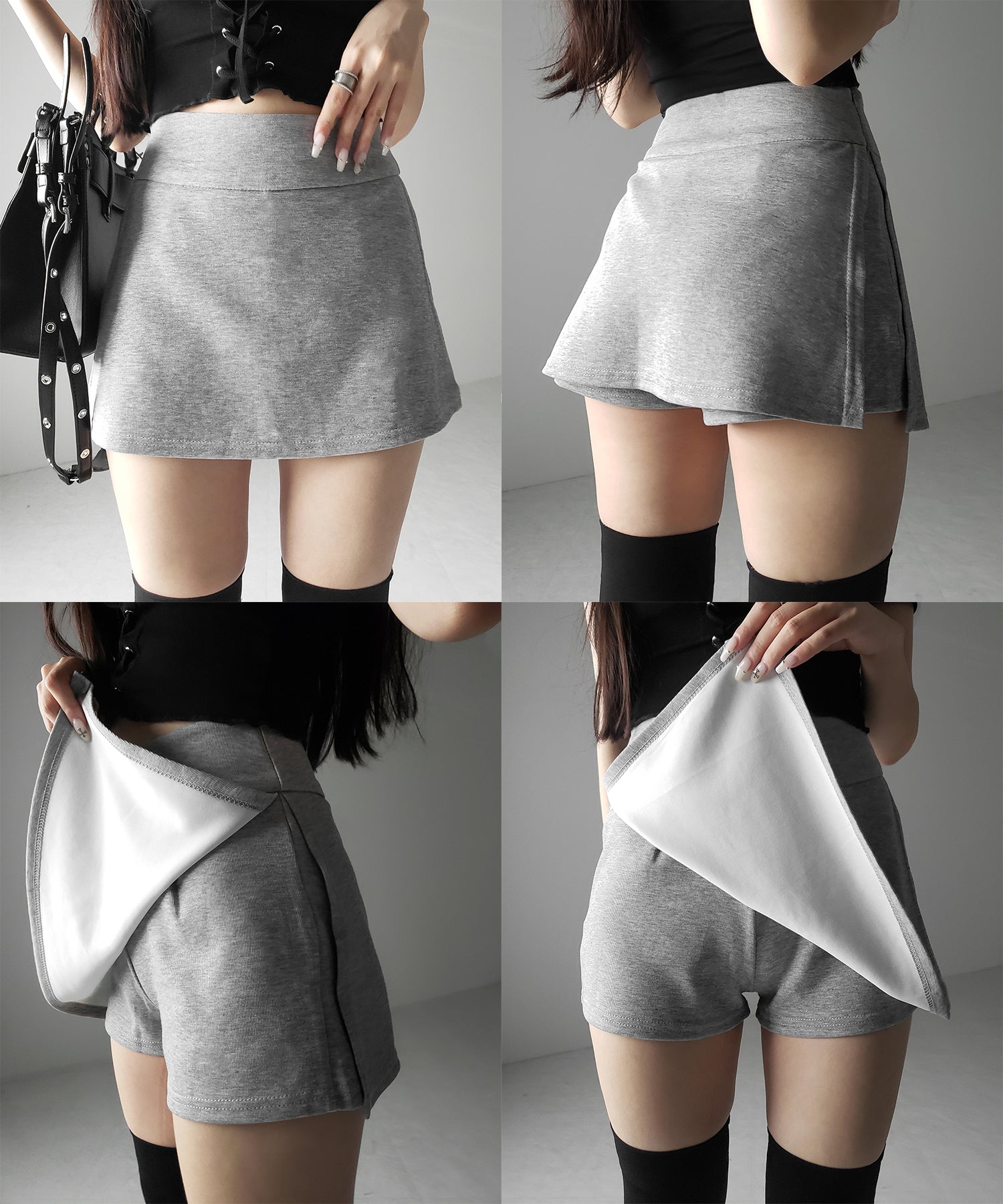 【 ２color ／ ３size 】サイドスリットレイヤードスウェットミニスカパン ／ side slit layered sweat mini skirt pants