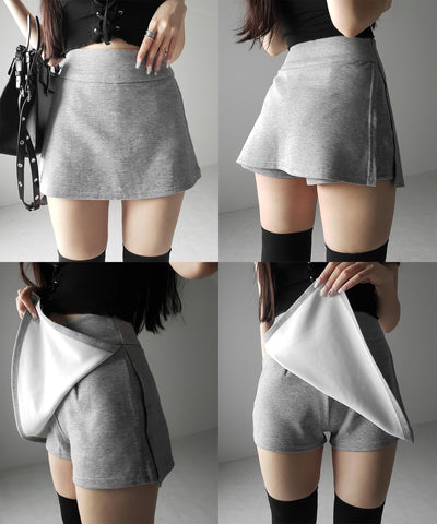 【 ２color ／ ３size 】サイドスリットレイヤードスウェットミニスカパン ／ side slit layered sweat mini skirt pants
