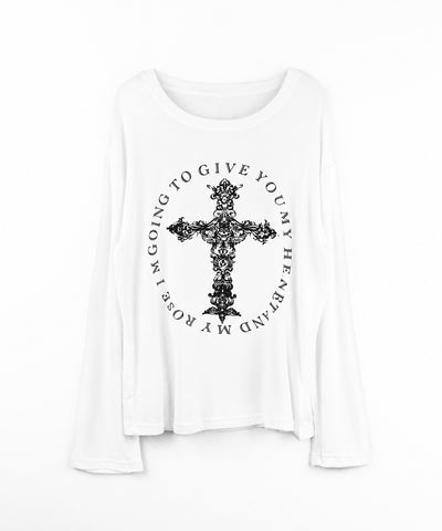 【 ワンショルにできる２ｗａｙ 】クロスロゴプリントワンショルルーズシアーＴシャツ ／ 2WAY cross logo print one shoulder loose sheer T-shirt