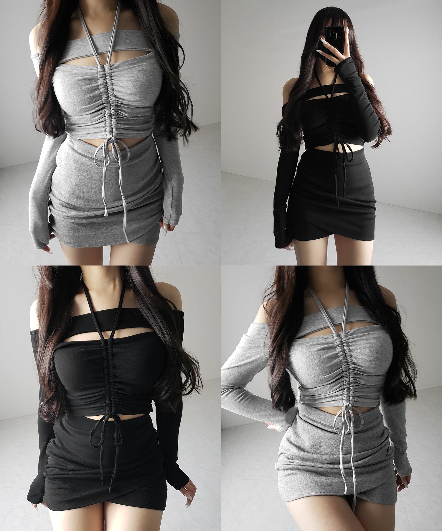 裏起毛カットアウトシャーリングぴちカットソートップス ／ urakimo cutout shirring pichi cutsew tops