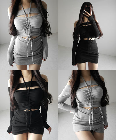 裏起毛カットアウトシャーリングぴちカットソートップス ／ urakimo cutout shirring pichi cutsew tops