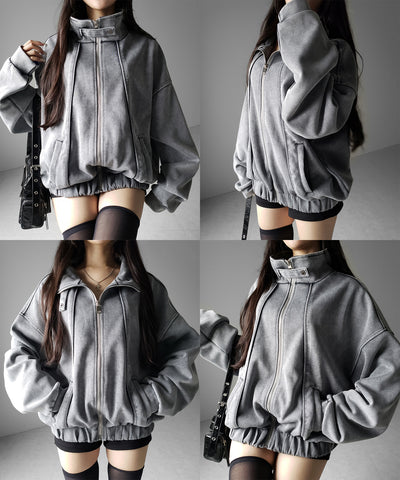 ピグメントヴィンテージジップアップオーバースウェットブルゾン ／ pigment vintage zipup over sweat blouson