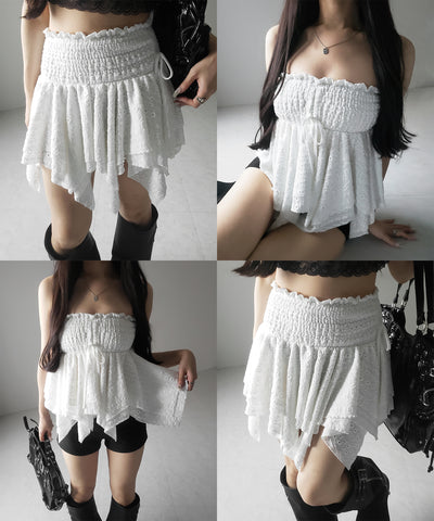 【 トップスとしても使える２WAY 】シャーリングリボンフリルビスチェミニスカート ／ shirring ribbon frill bustier mini skirt