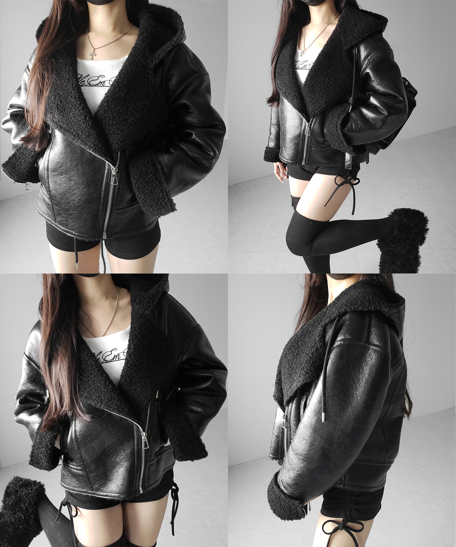 ヴィンテージレザーフーディボアムートンジャケット ／ vintage leather hoodie boa mouton jacket