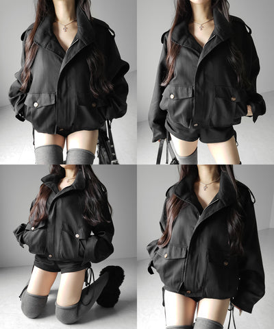 スタンドカラーオーバーショートトレンチコート ／ stand collar over short trench coat