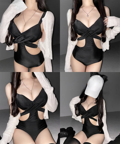 【 レディース水着 】クロスデザインカットアウトワンピース水着 ／ cross design cutout onepiece swimwear