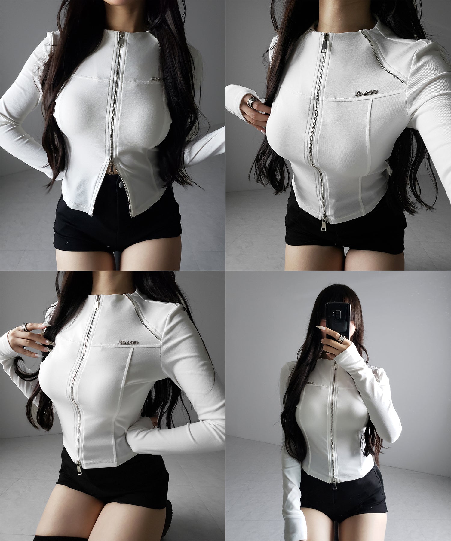 ダブルジップバイカースリムトップス ／ double zip biker slim tops