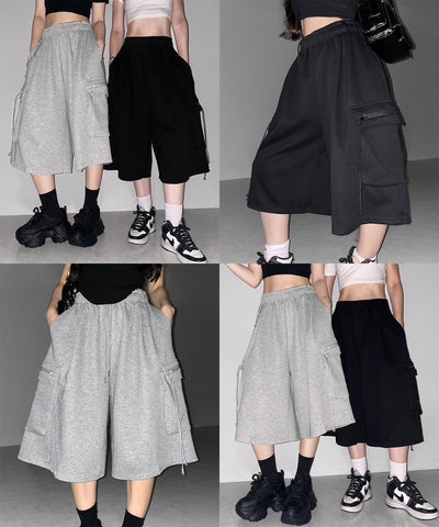タックワイドカーゴスウェットハーフパンツ / tuck wide cargo sweat half pants