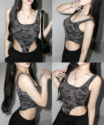 ヴィンテージカモフラボディスーツタンク／ Vintage camouflage bodysuit tank