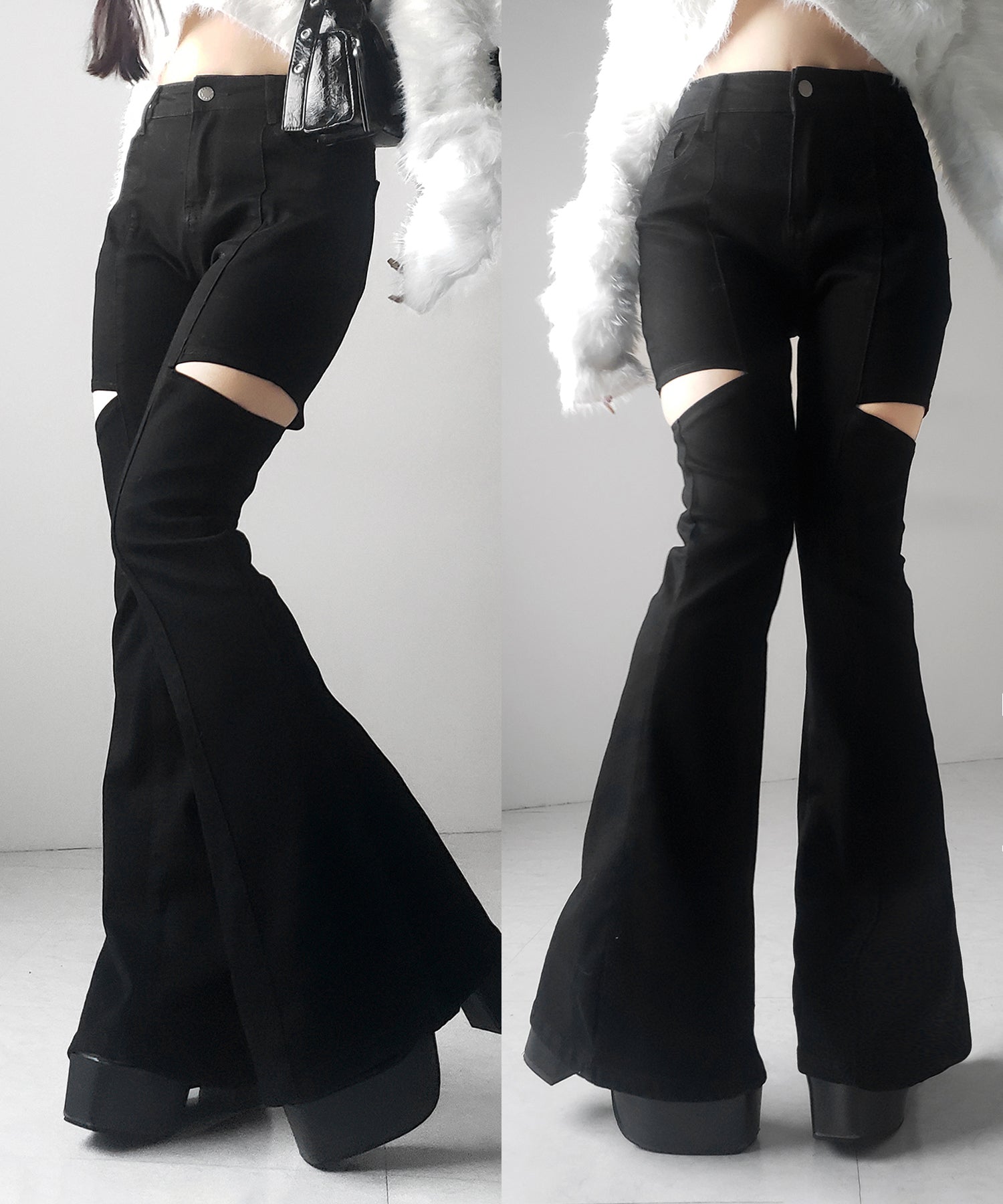 カットアウトヴィンテージストレッチフレアデニム ／ cutout vintage stretch flare denim