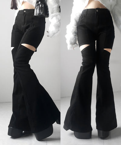 カットアウトヴィンテージストレッチフレアデニム ／ cutout vintage stretch flare denim