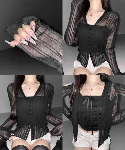 シアーリブニットカーディガン ／ sheer lib knit cardigan