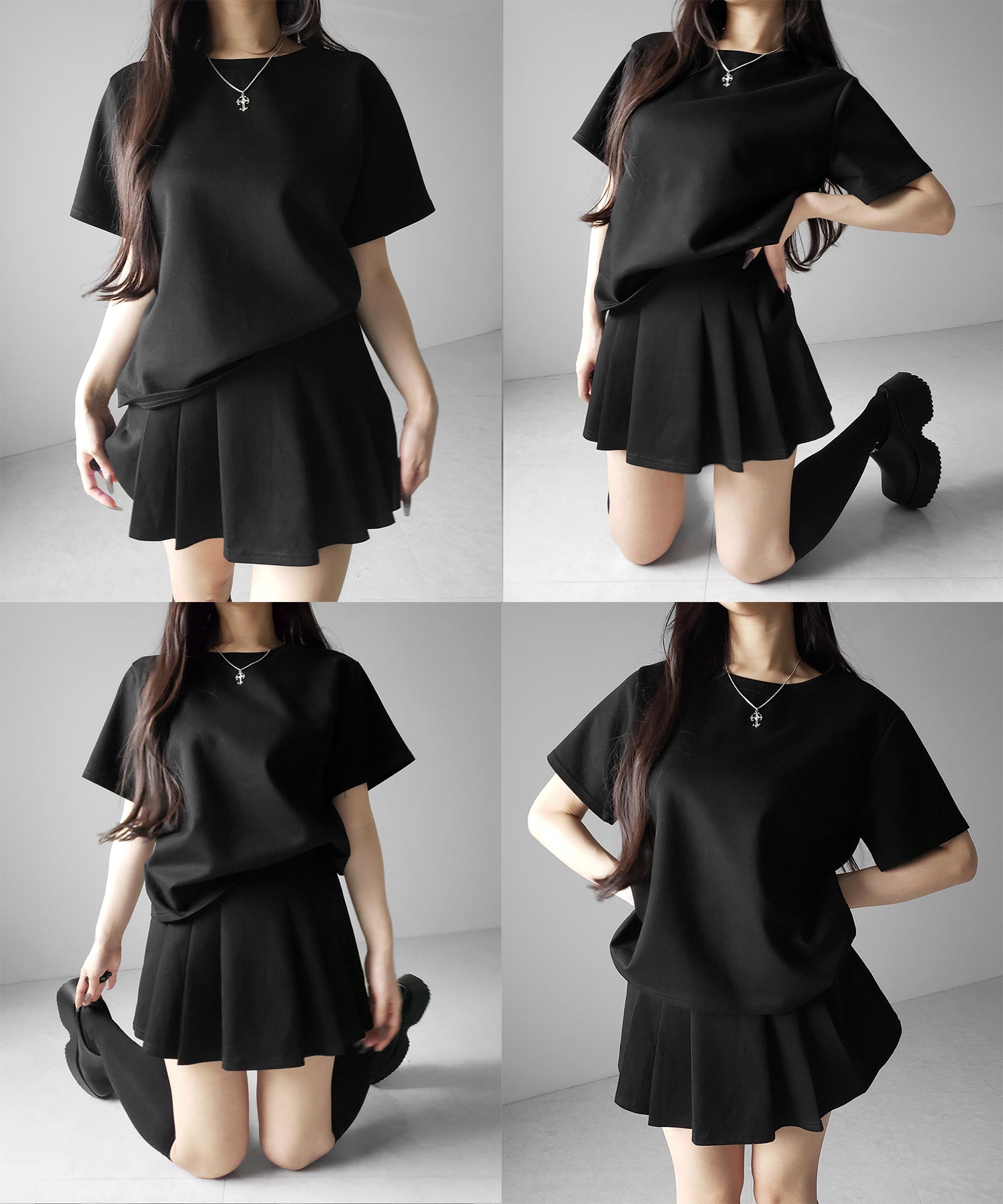 【 セットアップ 】オーバーサイズ半袖Ｔシャツ＋プリーツミニスカート SET ／( SETUP ) oversize shortsleeve Tee + pleated mini skirt SET