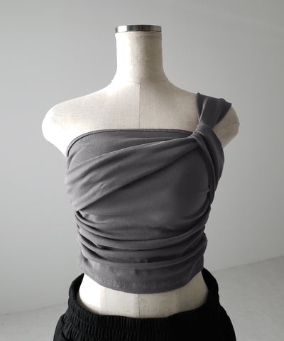 【 カップ付き 】ワンショルアシンメトリーショートキャミソール ／ one shoulder asymmetry short camisole