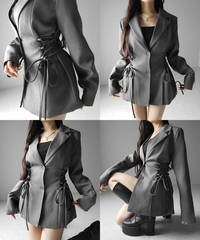 レースアップリボンスリムテーラードジャケット ／ lace-up ribbon slim tailored jacket