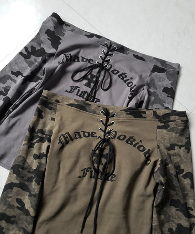 ヴィンテージカモフラロゴオフショルロンT ／vintage camouflage logo off-shoulder long-sleeve T-shirt