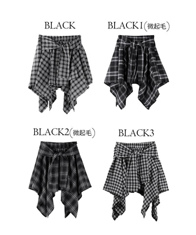 【 選べる２素材／インナーパンツ裏地付 】シャツレイヤードチェックミニスカート ／ shirt layered check mini skirt