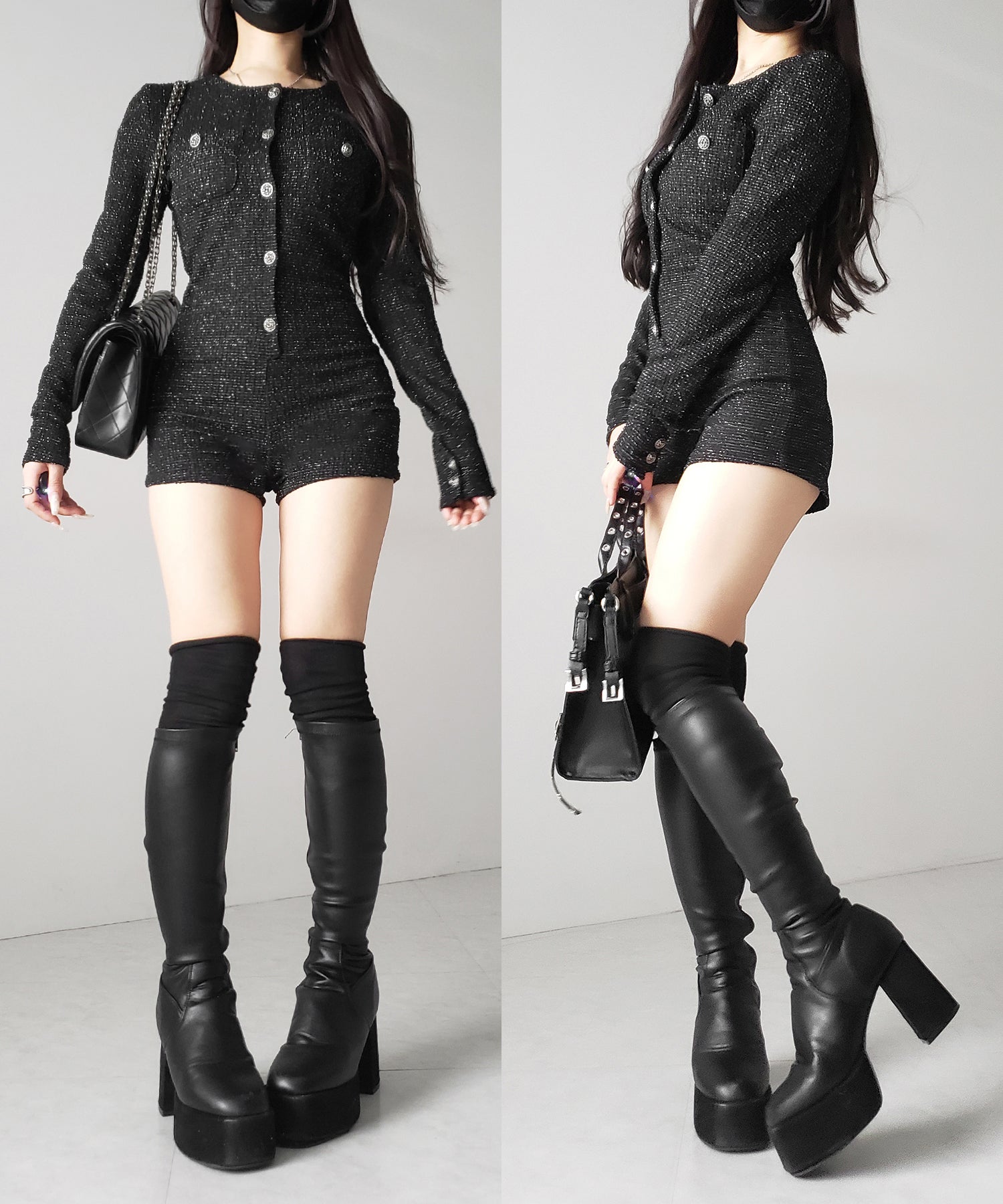 ブラックツイードレディミニオールインワン ／ black tweed lady mini allinone