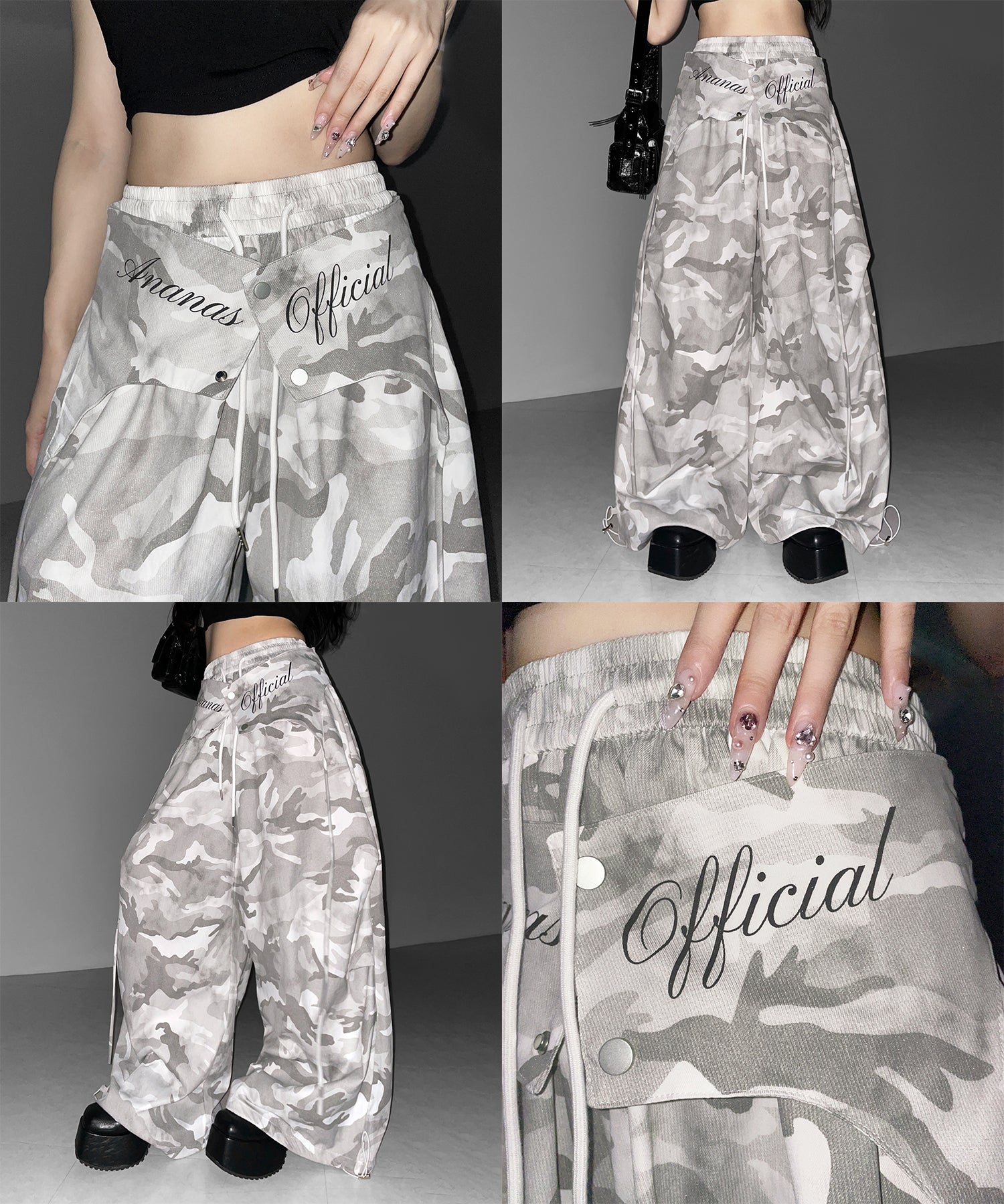 ロゴガーターカモフラタックワイドパンツ ／ logo garter camouflage tuck wide pants