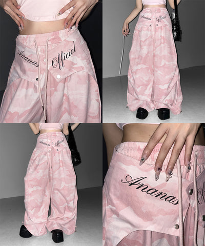 ロゴガーターカモフラタックワイドパンツ ／ logo garter camouflage tuck wide pants