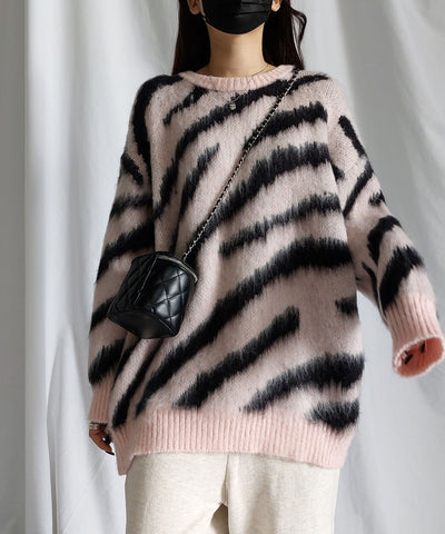 ビッグシルエットモヘアライクゼブラニット ／ big silhouette mohair like zebra knit