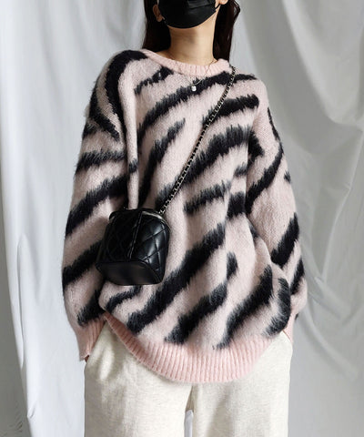 ビッグシルエットモヘアライクゼブラニット ／ big silhouette mohair like zebra knit