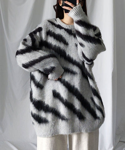 ビッグシルエットモヘアライクゼブラニット ／ big silhouette mohair like zebra knit