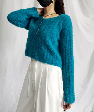 【 ７color 】ショート丈ワイドリブシャギーニット