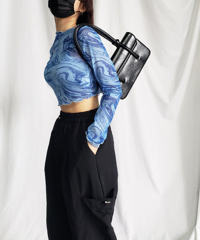 【 ５color 】総柄マーブルシアーメローショートトップス／ marble sheer mellow short tops