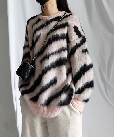ビッグシルエットモヘアライクゼブラニット ／ big silhouette mohair like zebra knit