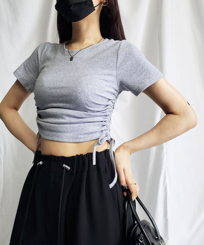 【 ８color 】サイドシャーリングリボンショート半袖Ｔシャツ