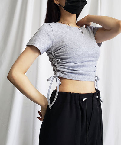 【 ８color 】サイドシャーリングリボンショート半袖Ｔシャツ