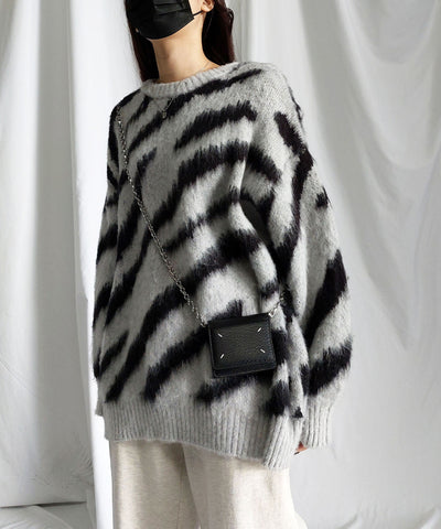 ビッグシルエットモヘアライクゼブラニット ／ big silhouette mohair like zebra knit