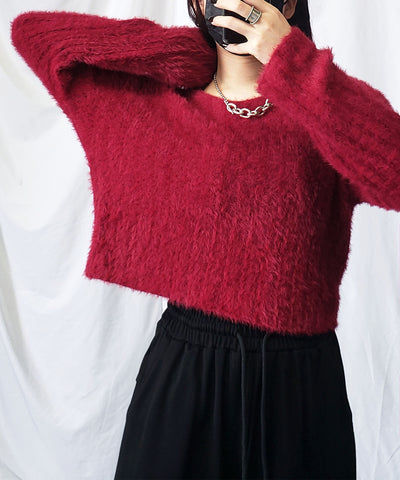 【 ７color 】ショート丈ワイドリブシャギーニット